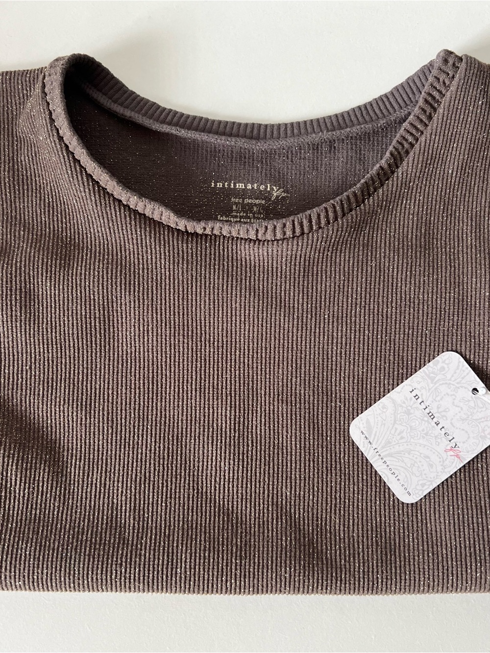 Intimately Free People Ribbed Seamless Cropped Tee Fireside Smoke M/L NWT - Picture 3 of 6